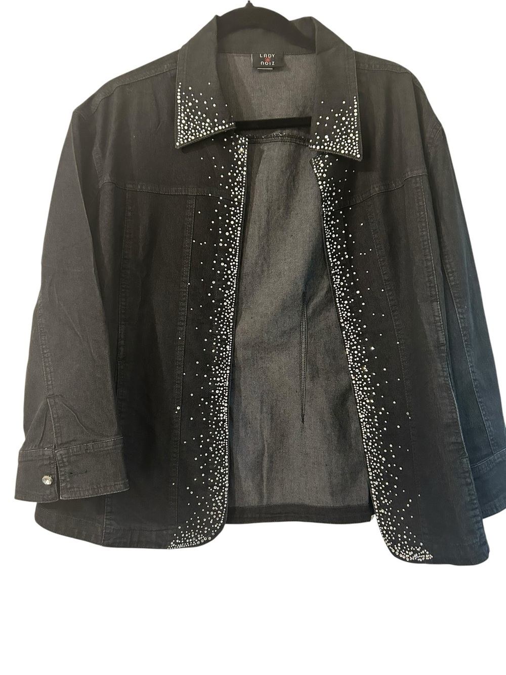 Lady Noiz Black Denim Jacket with Rhinestone Trim Sz 1X/2X